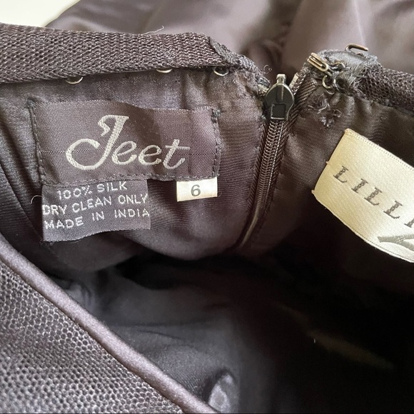 Lillie Rubin Black Long Mesh Sleeve Beaded Dress 6 - Picture 13 of 16